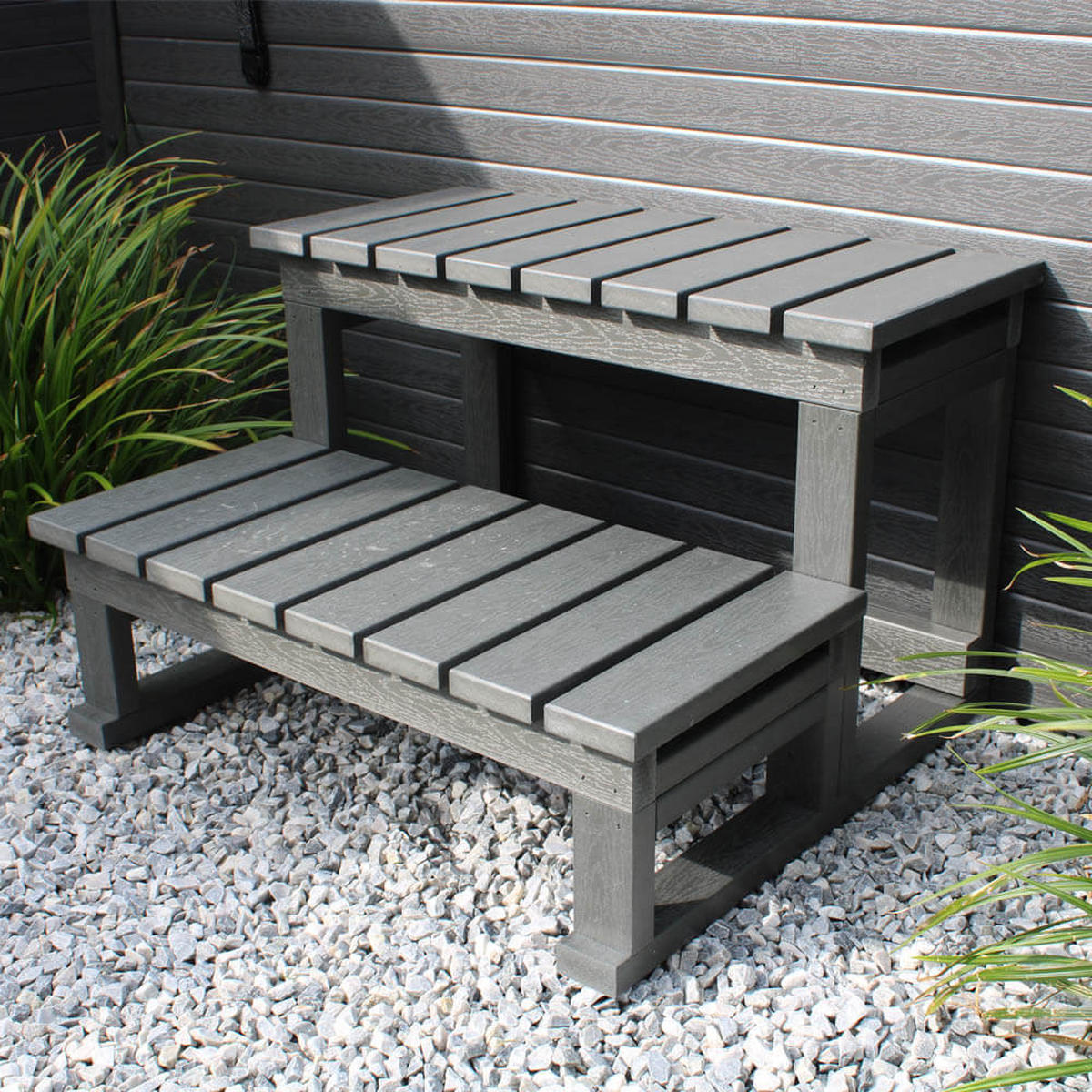 OUTDOOR WHIRLPOOL STREAM BIG - 207 x 207 cm, Mit Treppe und Thermoabdeckung - Anthrazit, Kunststoff (207.5/88/207.5cm) - Home Deluxe