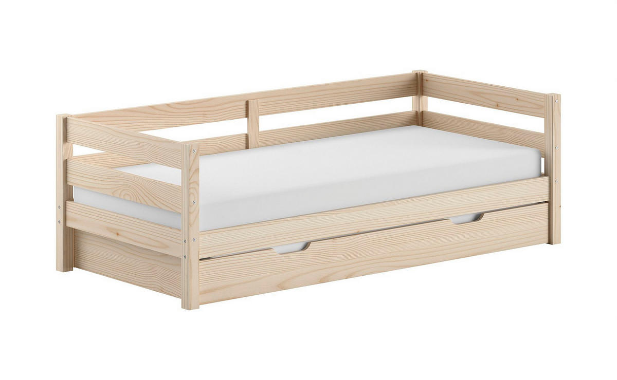 KOJENBETT Kelda 90x200 mit Umrandung Kiefer Massivholz Milky Pine - Weiß, Holz (90/200cm) - 58aufmkessel