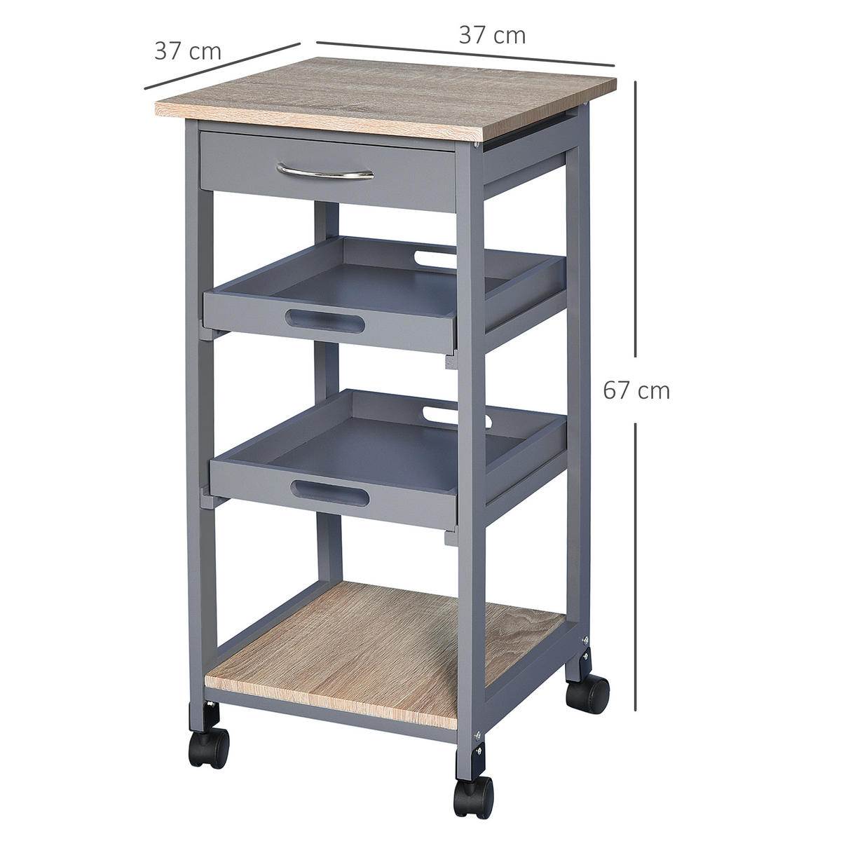 SERVIERWAGEN DE-17079 Hell-Eiche & Grau - Grau, Holzwerkstoff (37/76/37cm) - ComfortXL