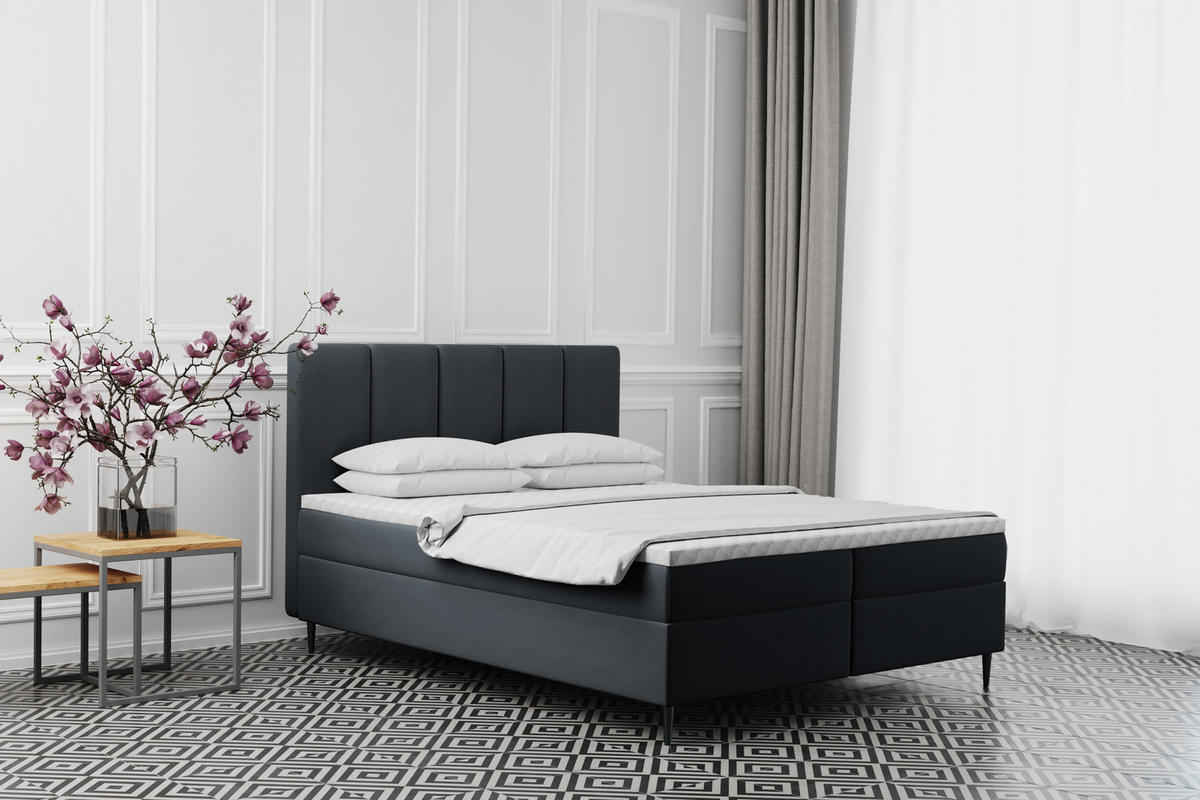 BOXBETT Mit Bettkasten Matratze ADEL Stoff Monolith Dunkelgrau 120x200 cm H2-Pocket - Schieferfarben, Holz/Textil (120/200cm) - Kaiser Möbel