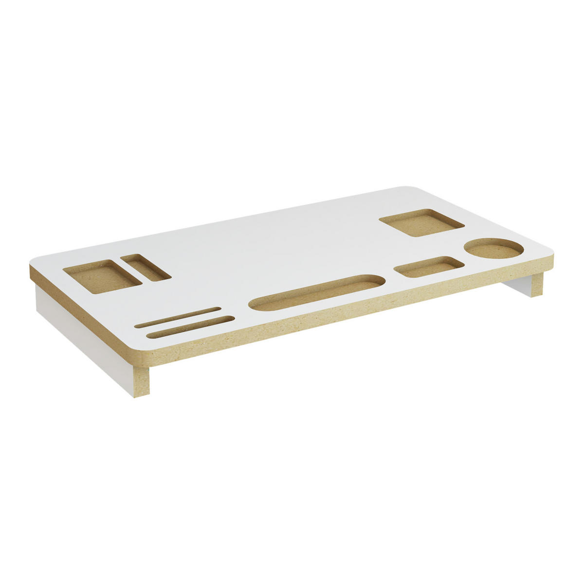 MONITORSTÄNDER Tjele - Weiß/Braun, Holzwerkstoff (30/54/7cm) - [en.casa]