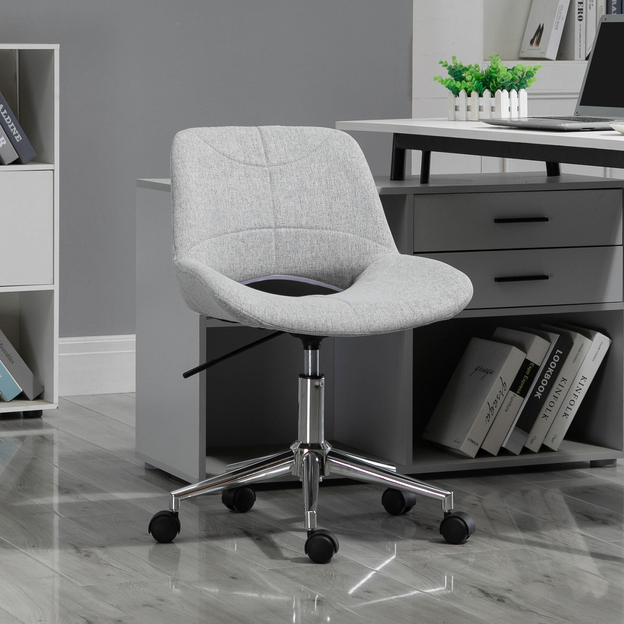 BÜROSTUHL, PC Stuhl, Metall, Hellgrau - Hellgrau, Kunststoff (56.5/73/49cm) - HOMCOM