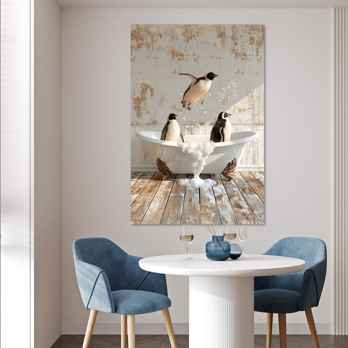 POSTER Vintage - Pinguin - Badewanne - Schaumstoff 80x120 cm - Schwarz, Papier (80/120/0.1cm) - MuchoWow