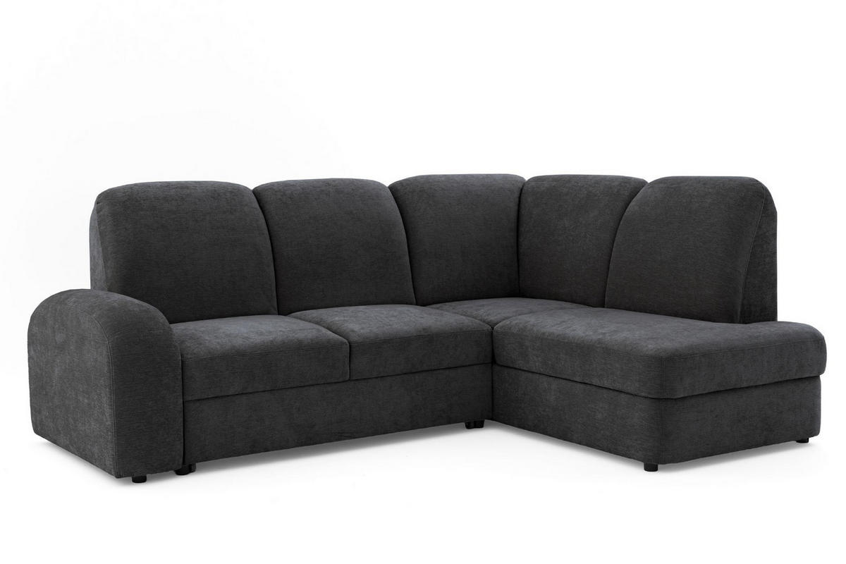 ECKSOFA VIBE L Rechts mit Schlaffunktion 129x205 Chenille Anthrazit - Anthrazit/Schwarz, Holz/Kunststoff (250/186cm) - Muffo