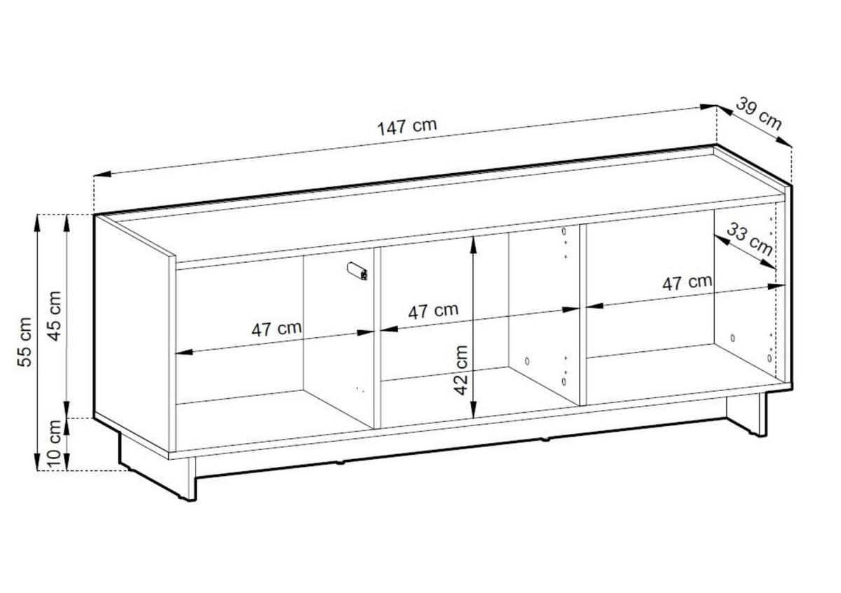 LOWBOARD Suna Japandi Design TV Board Eiche Caramel grifflos 147 cm breit - Braun, Holzwerkstoff (147/55/39cm) - Bettso