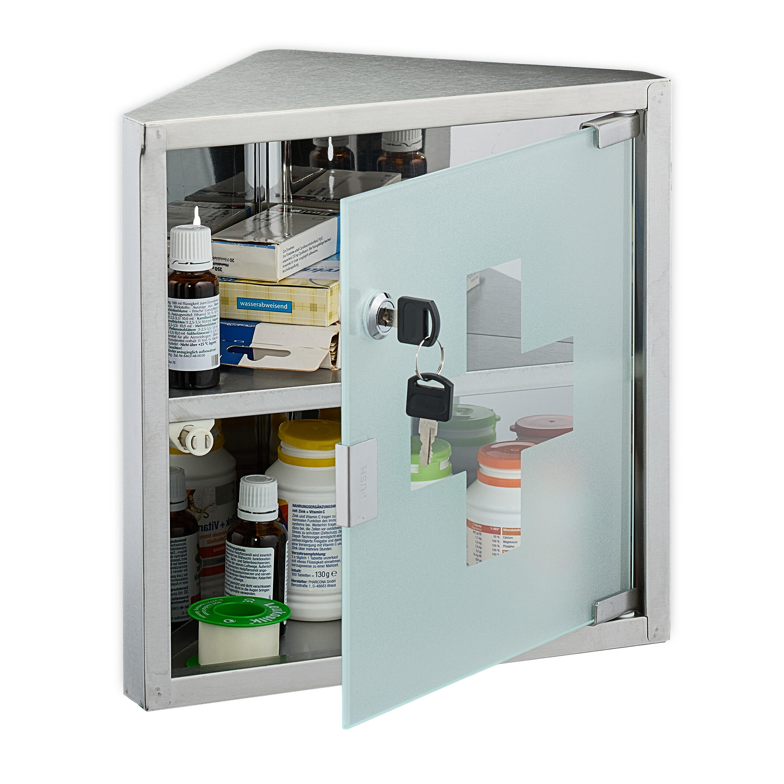 MEDIZINSCHRANK - Silberfarben, Glas/Metall (30/30/17.5cm) - Relaxdays