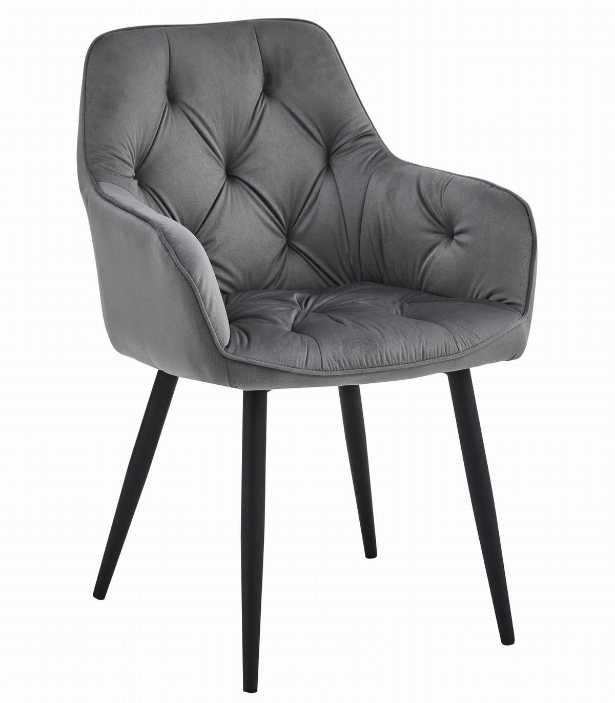 STUHL IRGOLI 1 Stück, Grau, Schwarz, mit Samtstoff gepolstert - Anthrazit, Textil/Metall (56/84/62cm) - Komodee