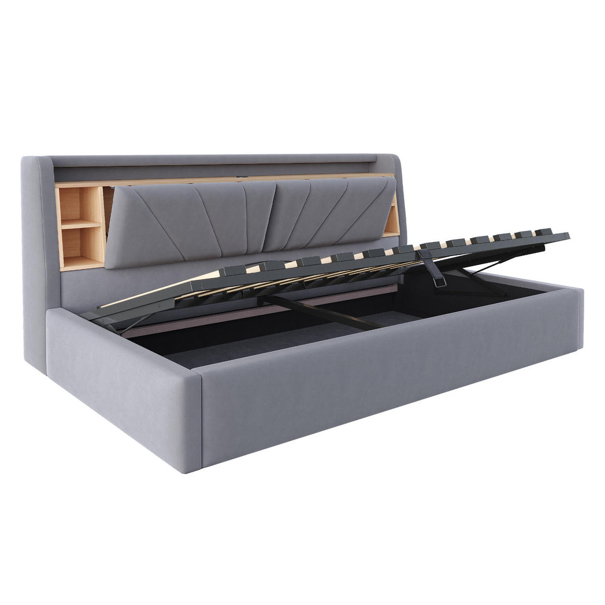 POLSTERBETT 90*200 cm mit LED, USB und Stauraum, Dunkelgrau - Grau, Textil (90/200cm) - FLIEKS