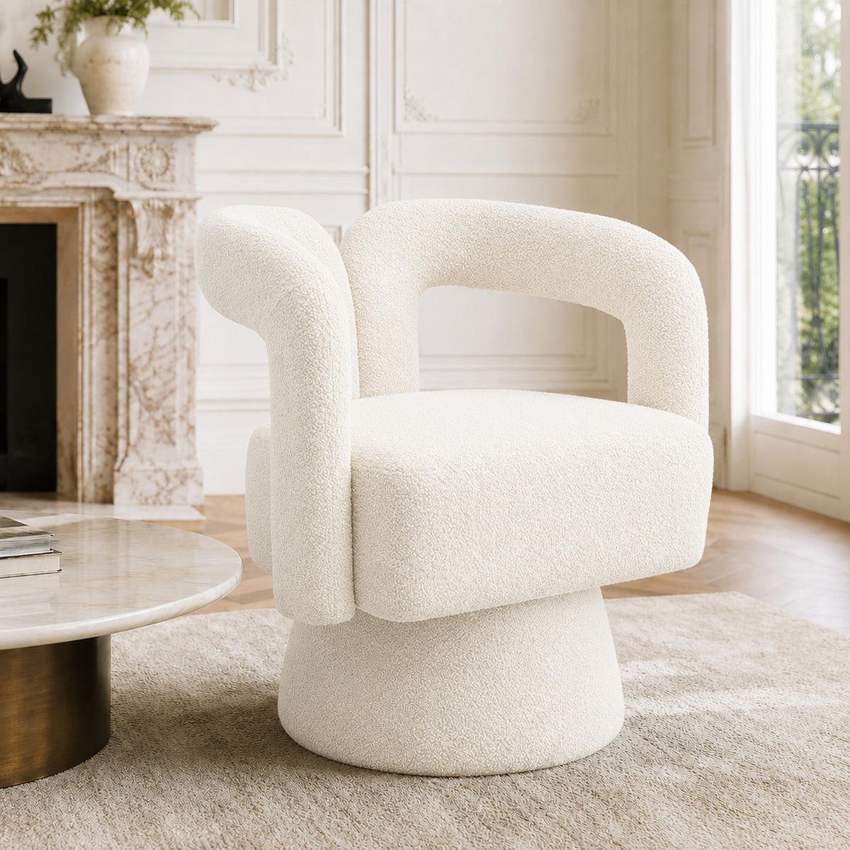 SESSEL 360° drehbar mit Boucle-Bezug, DE-42217, Beige - Beige, Holzwerkstoff (55/74/67cm) - ComfortXL