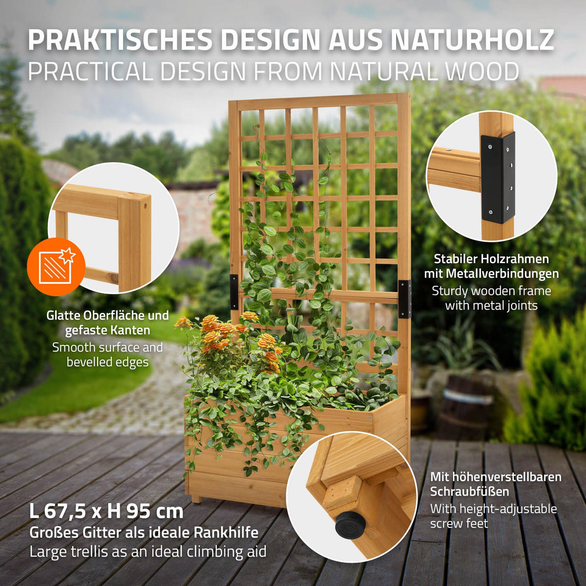 PFLANZKASTEN mit Rankgitter Fichtenholz 67,5×139×36,5 cm Braun - Braun, Holz (67.5/139/36.5cm) - ML-DESIGN