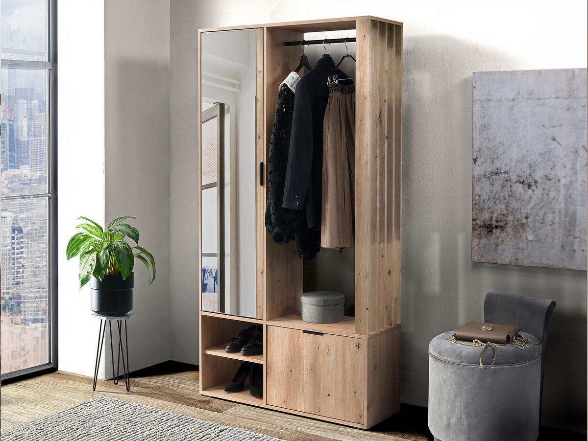 GARDEROBE Milo - Schwarz/Eiche Artisan, Holzwerkstoff/Kunststoff (100/190/33cm) - MIRJAN24