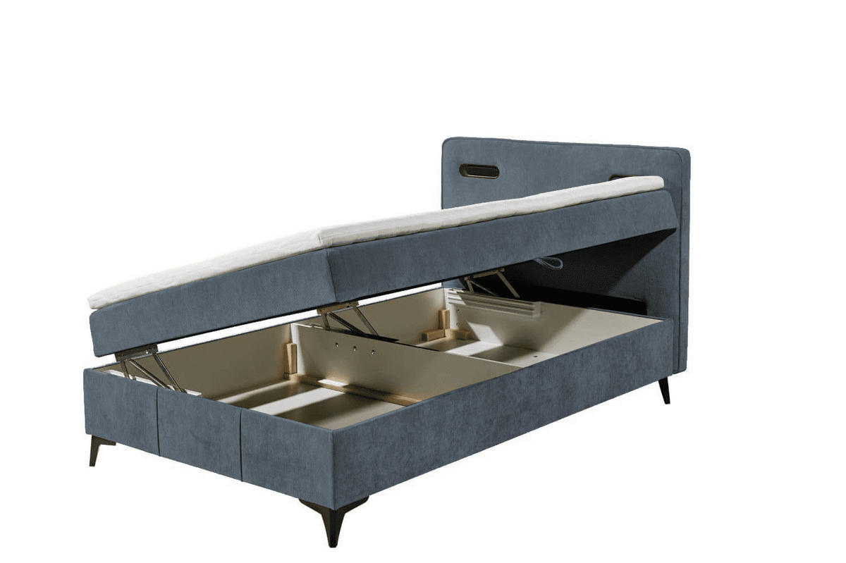 BOXBETT 120x200 inkl. Topper, Bettkasten und LED-Beleuchtung - Blau/Schwarz, Holz/Holzwerkstoff (120/200cm) - ed exciting design