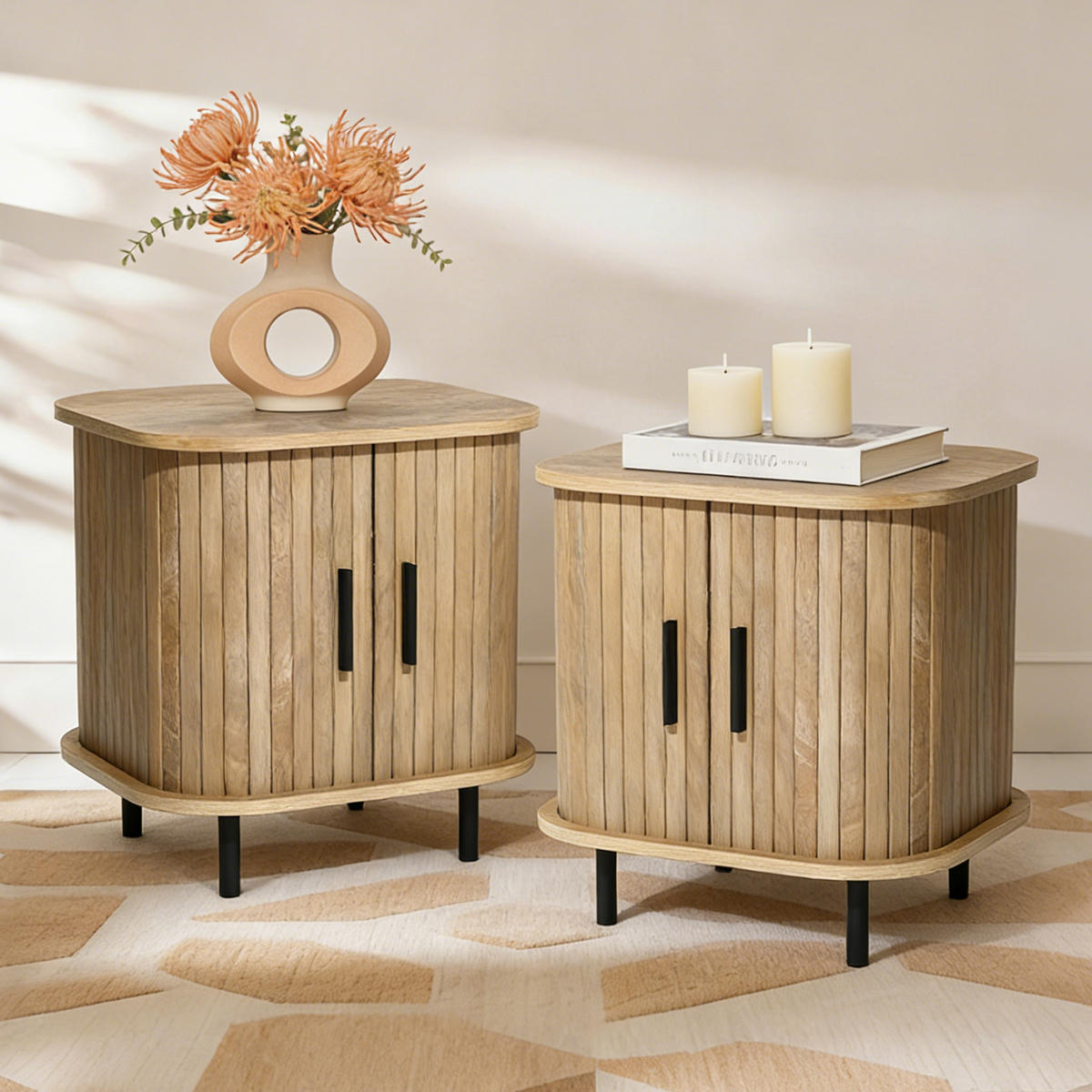 NACHTTISCH Mid-Century mit Rolltür, Holz | B45 x T40 x H48 cm - Braun, Holzwerkstoff (45/48/40cm) - Hometopia