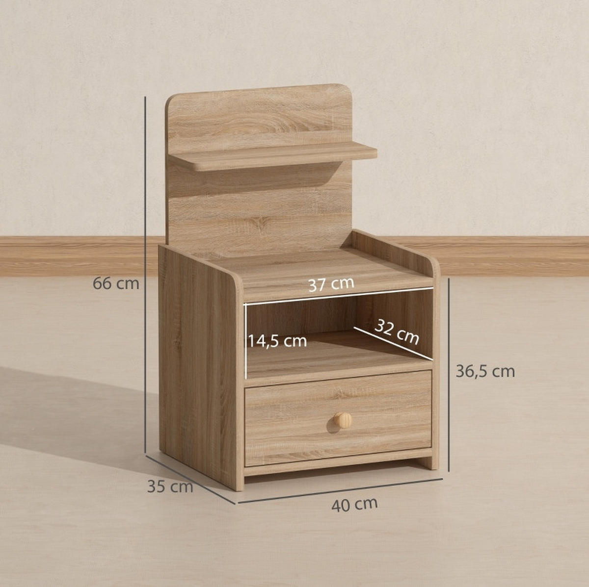NACHTTISCH 40/35/66 cm mit Schublade & offenem Fach in Eichenoptik - Naturfarben, Holz (40/66/35cm) - BEAOK