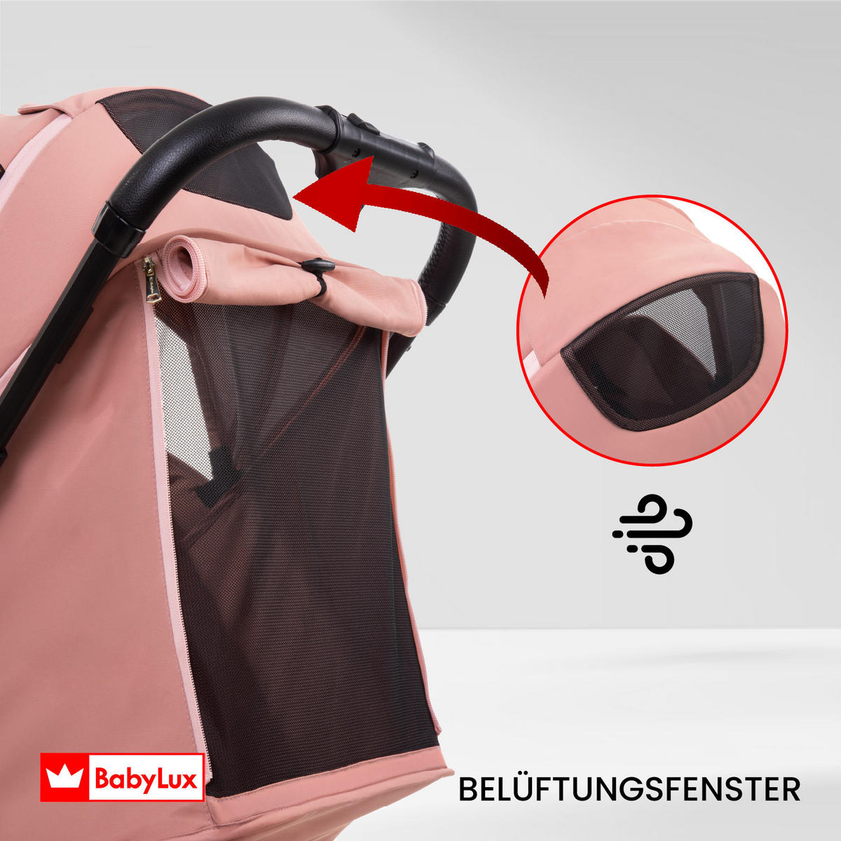 BUGGY Giau, Klein und Leicht, Teleskopische Führung, Kompakt Faltbar, Wickeltasche, Reisetasche - Schwarz/Rosa, Textil/Metall (58/98cm) - BabyLux