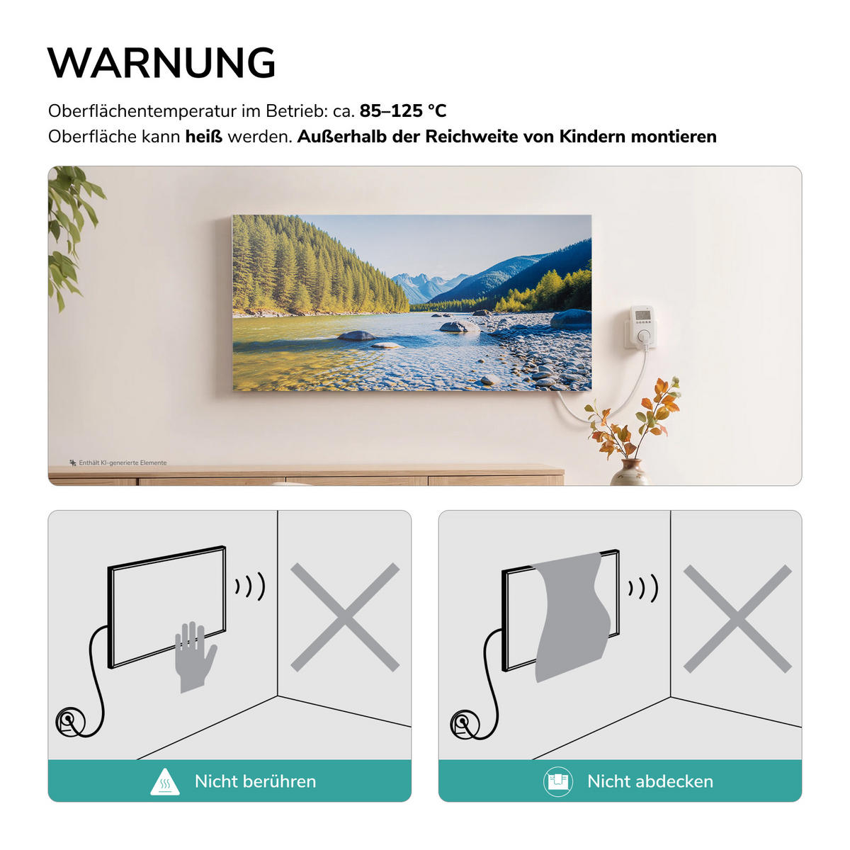 WANDKONVEKTOR Elektrisch mit modernem Landschaftsmotiv, WLAN App Steuerung, Thermostat, 119,5/59,5/1,8 cm - Weiß, Kunststoff/Metall (119.5/59.5/1.8cm) - EMKE