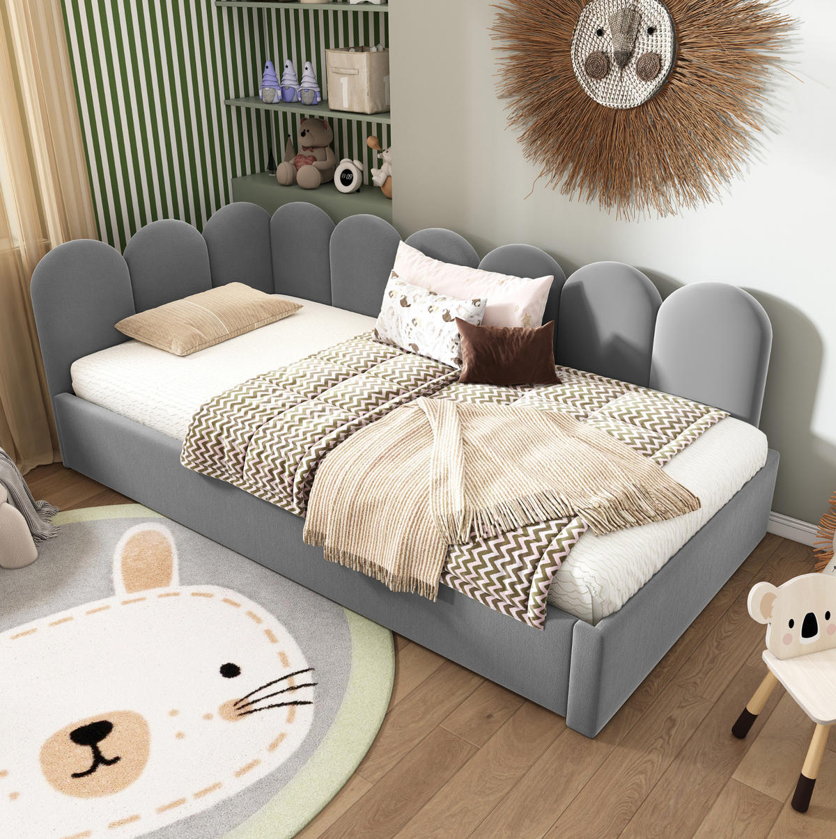 KINDERBETT Polsterbett 90/200 cm aus Samt mit ausziehbarem Gästebett Grau - Grau, Textil (90/200cm) - Modenvie