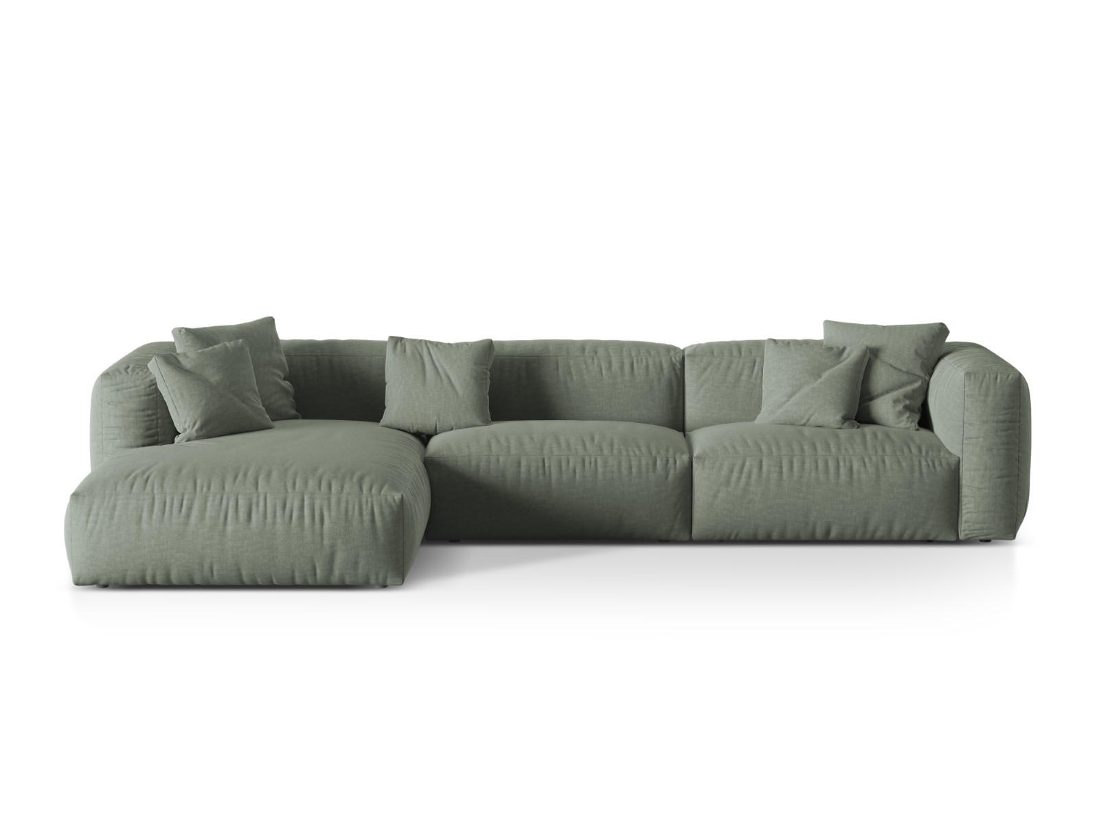 ECKSOFA modular links Martina aus strukturiertem Stoff moosgrün 3 Sitzplätze - Salbeigrün, Textil (176/332cm) - Micadoni