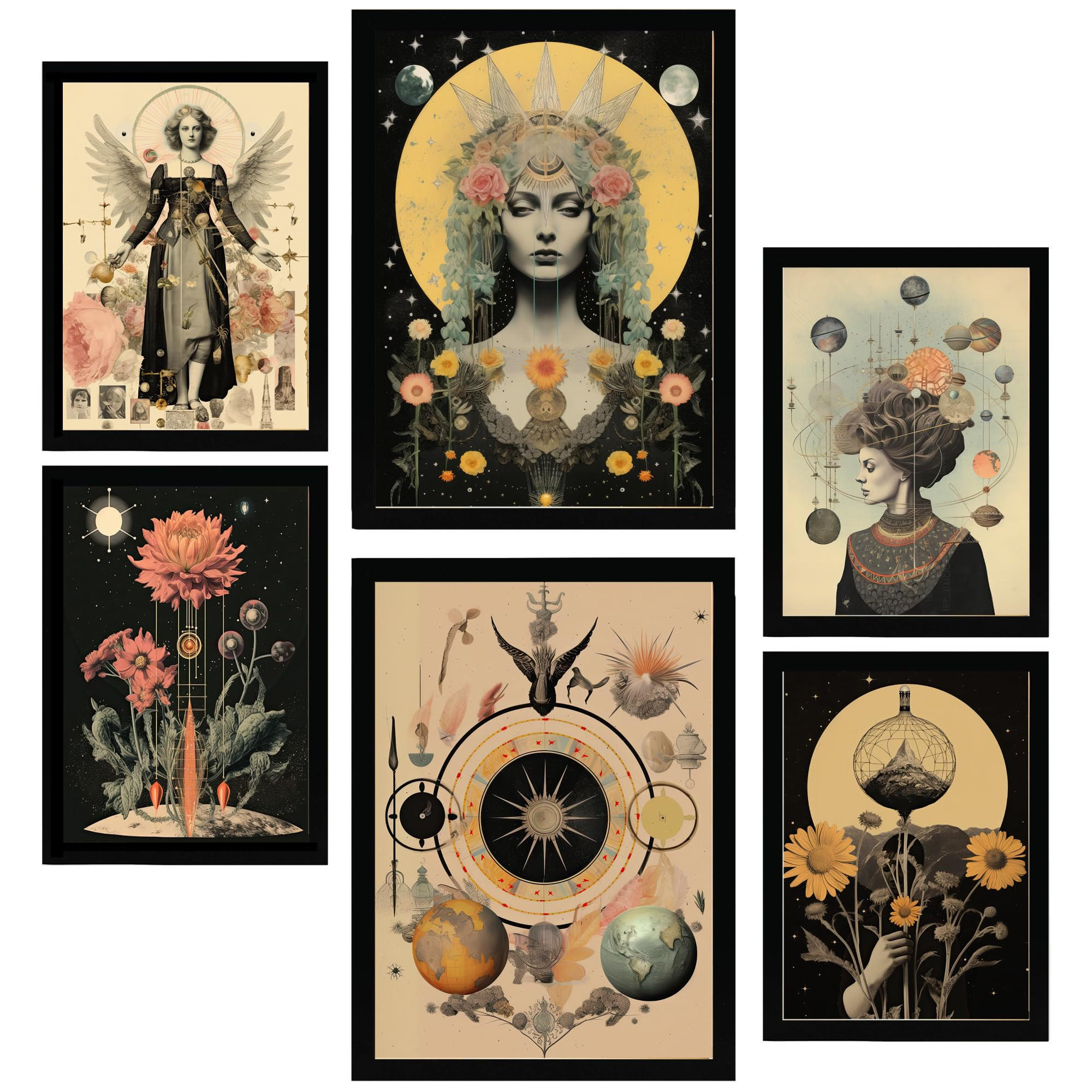 POSTER Set Mit 6 Mystischen Esoterischen A3 & A4 Schwarzer Rahmen - Schwarz, Papier (29/3cm) - Nacnic
