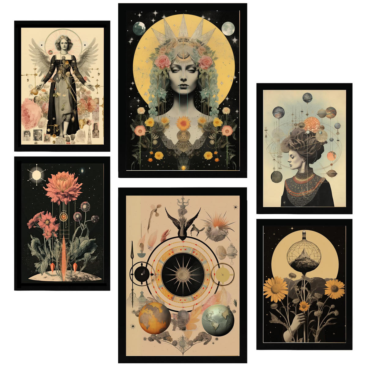 POSTER Set Mit 6 Mystischen Esoterischen A3 & A4 Schwarzer Rahmen - Schwarz, Papier (29/3cm) - Nacnic