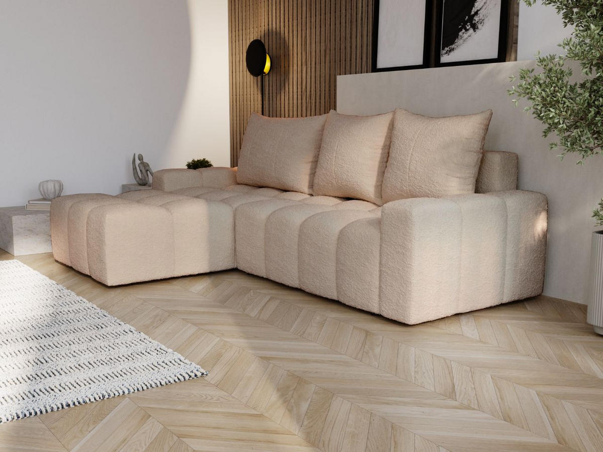 ECKSOFA Bresso Bouclé-Stoff Beige - Beige, Holz/Textil (255/168cm) - Graingold