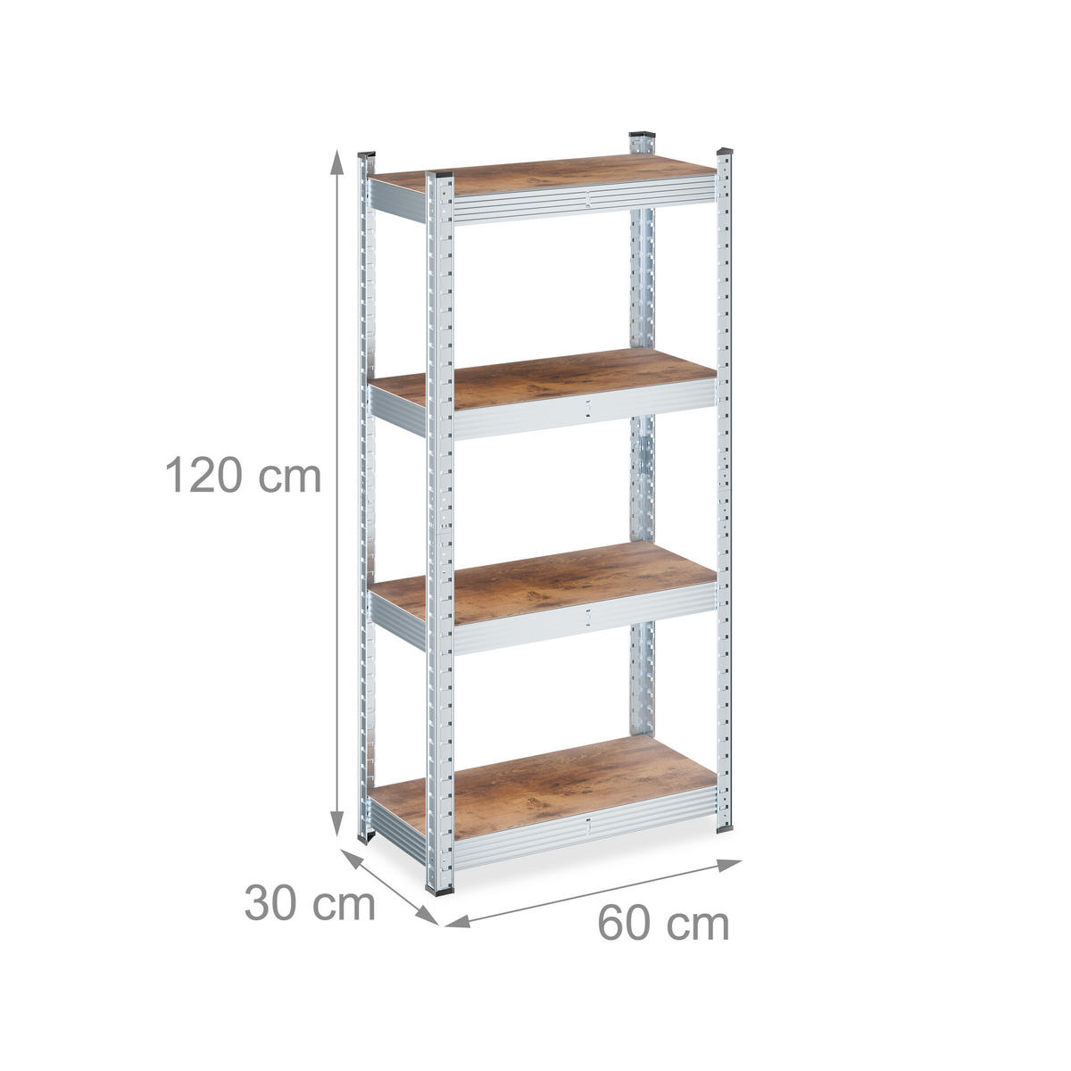 SCHWERLASTREGAL - Alufarben/Braun, Holzwerkstoff/Kunststoff (60/120/30cm) - Relaxdays