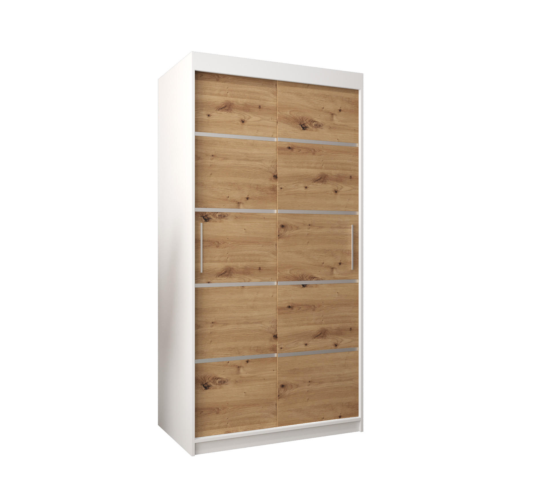 Abiks Möbel Schwebetürenschrank Weiß, Eiche Artisan, Silber 100x200x62 cm