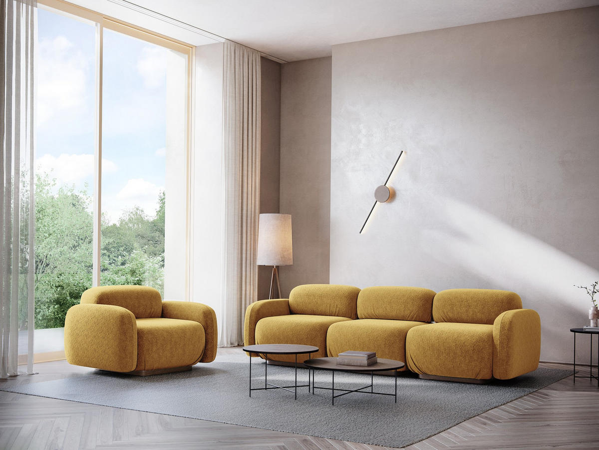 4-SITZER-SOFA Chenille Stoff Gelb - Currygelb/Gelb, Holz/Textil (270/73/95cm) - Makamii
