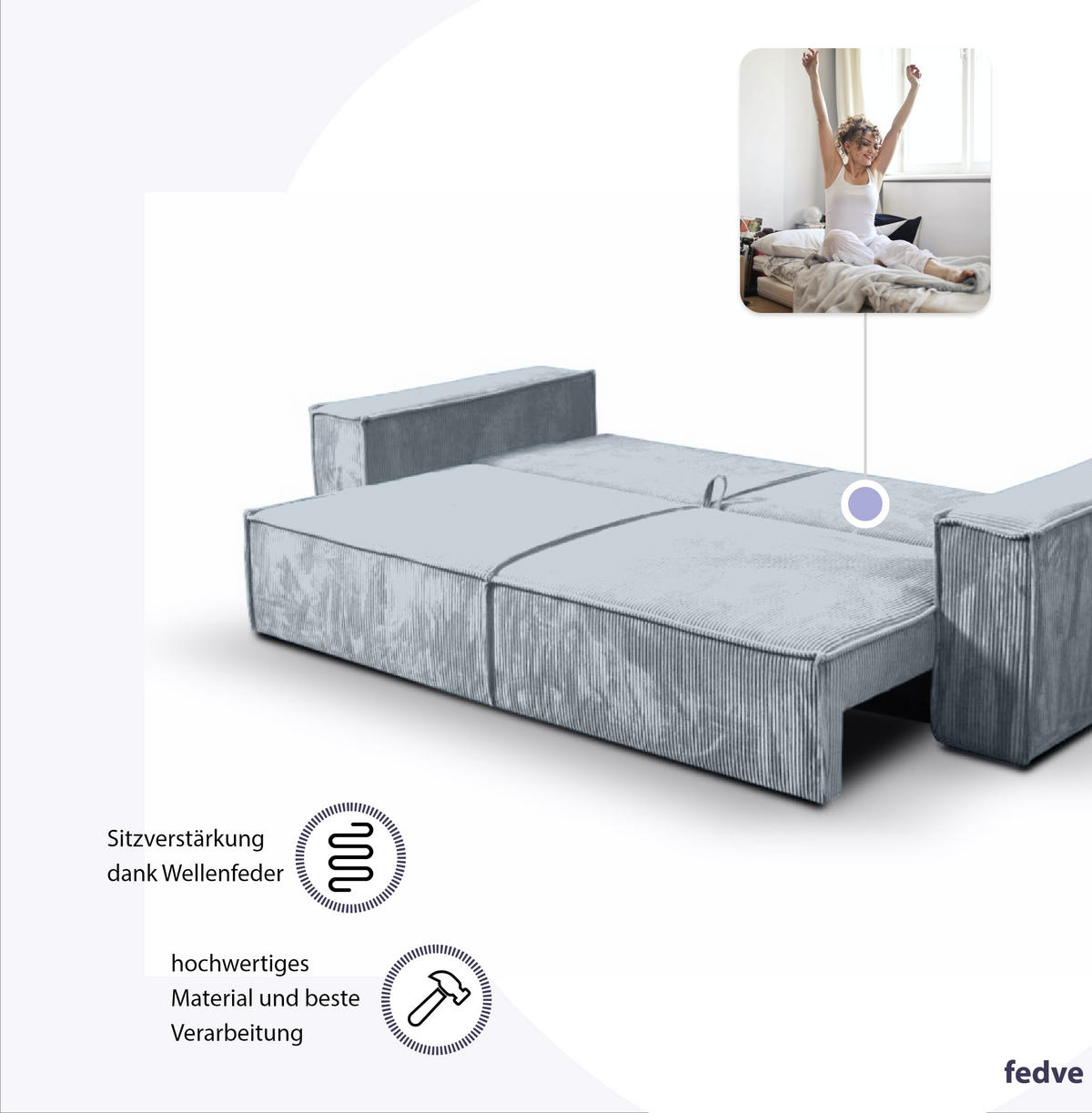 SCHLAFSOFA Sekwana Hellgrau (Poso 55) - Hellgrau, Textil (255/85/105cm) - Fedve