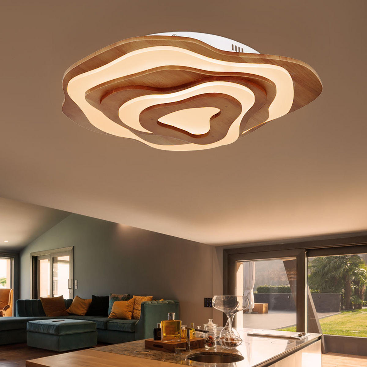 LED DECKENLEUCHTE Metall Holzoptik Braun - Braun, Holz (58/50/10cm) - Globo Lighting