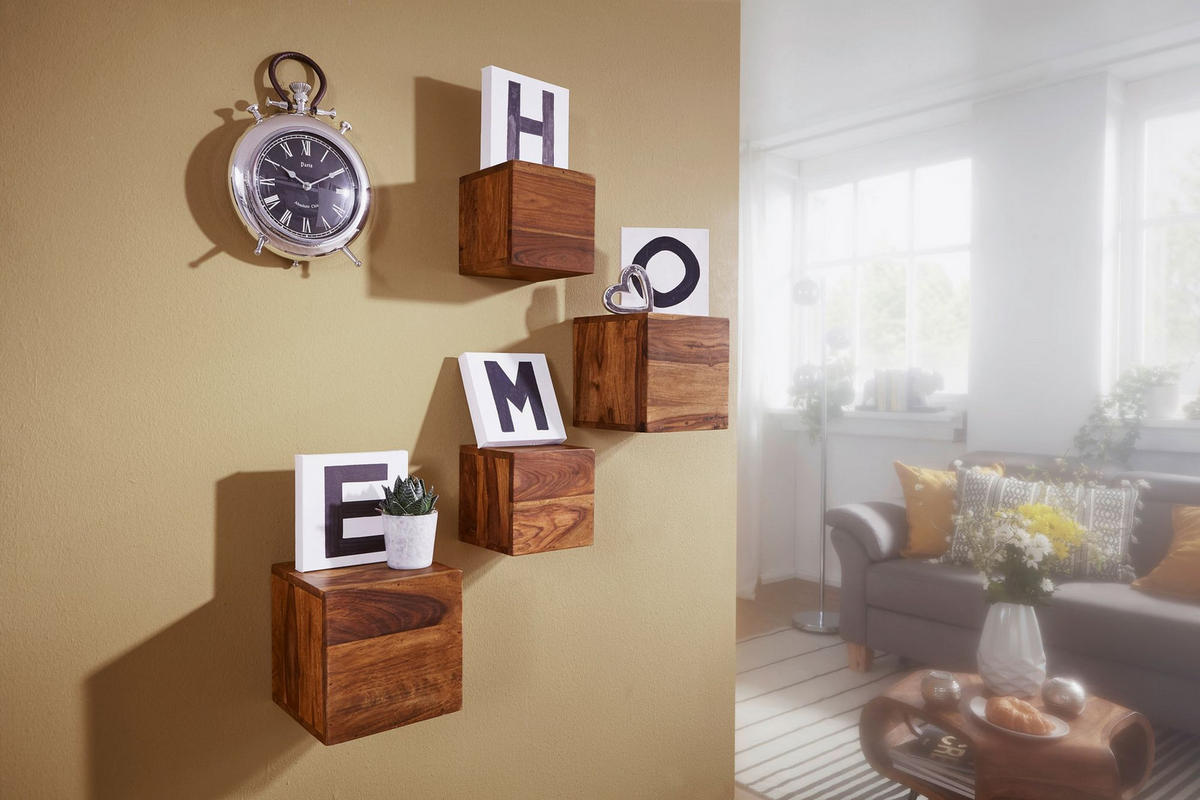 WANDREGAL Massivholz Modern Stil 4er Set Cubes Design verschiedene Größen - Braun, Holz (25/25/25cm) - KADIMA DESIGN