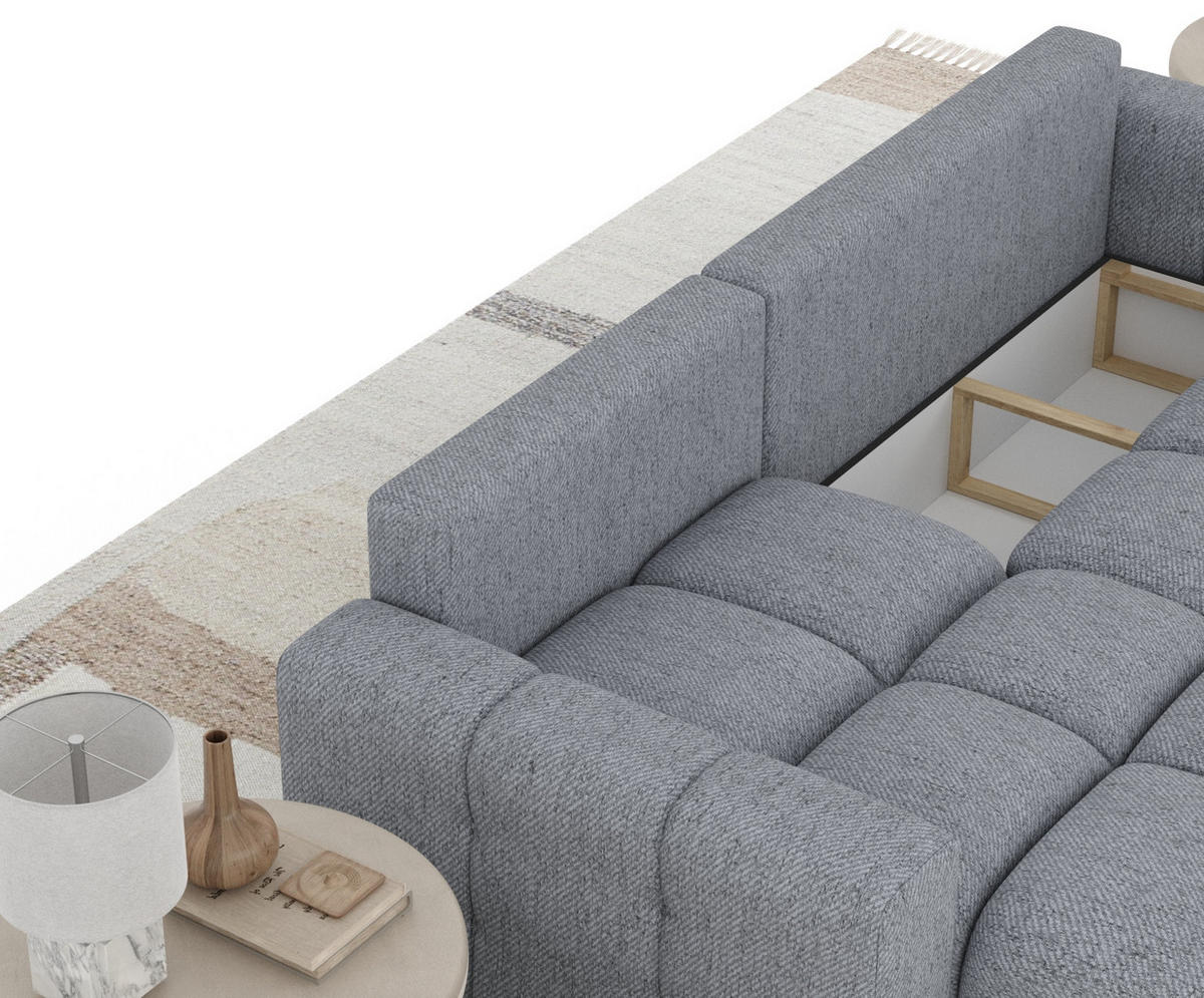 ECKSOFA MIT SCHLAFFUNKTION Ucci Grau Webstoff - Schwarz/Grau, Holz/Holzwerkstoff (233/142cm) - Maison de Reve