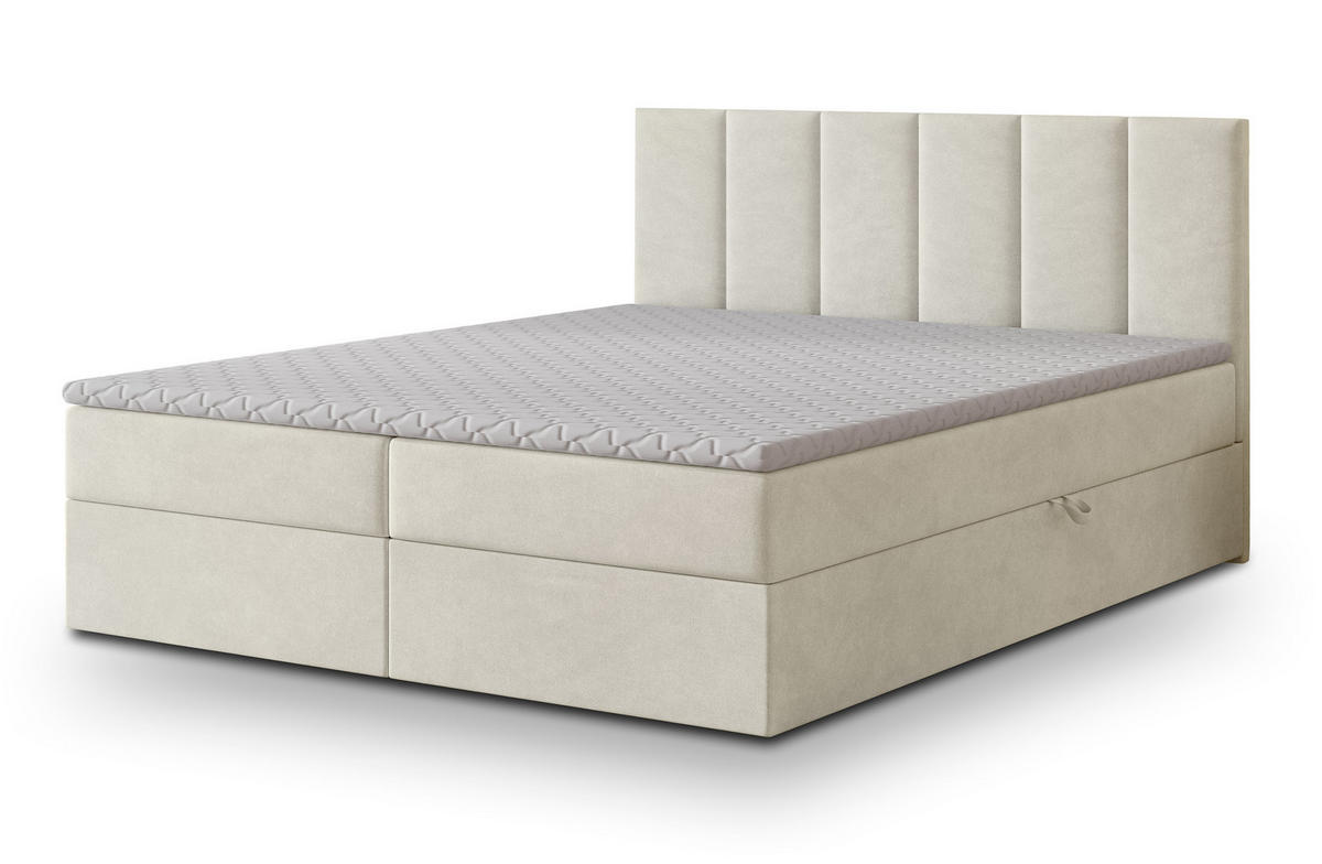 BOXBETT MERIL 160x200 cm mit Matratze und Topper - Creme - Creme, Holz (160/200cm) - MASSENO