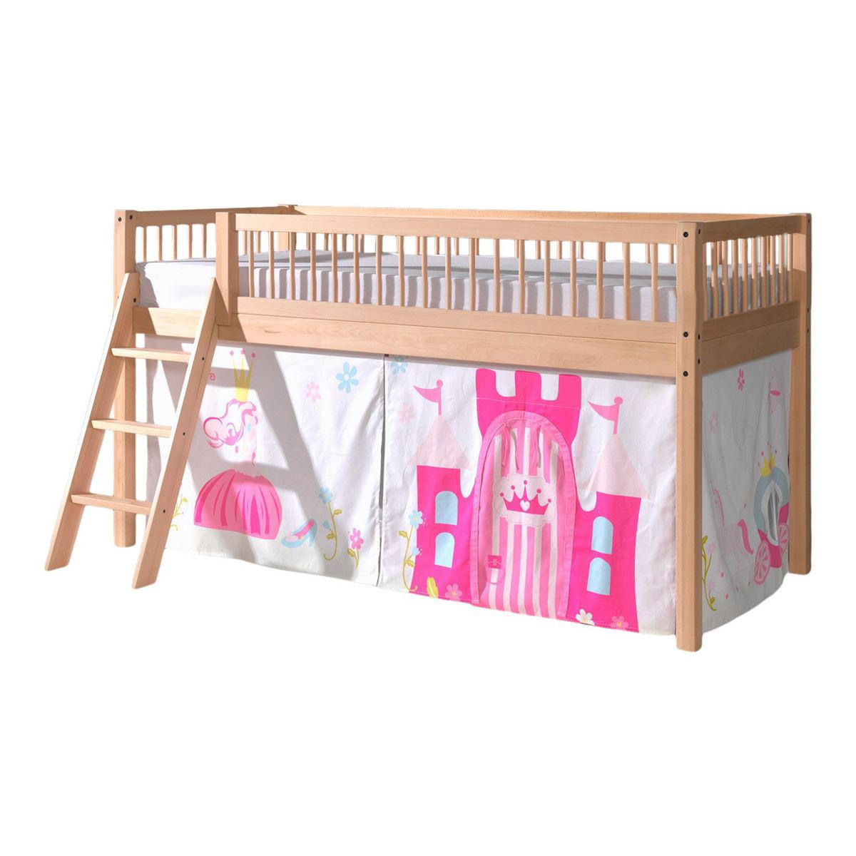 HALBHOHES BETT Kelci 90x200 Textilset Princess Buche Massivholz natur - Buchefarben, Holz (90/200cm) - 58aufmkessel