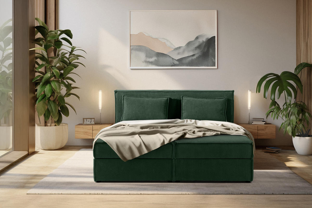 BOXSPRINGBETT ROTI mit Stauraum, dunkelgrün - Dunkelgrün/Schwarz, Holz/Holzwerkstoff (160/200cm) - KONSIMO®