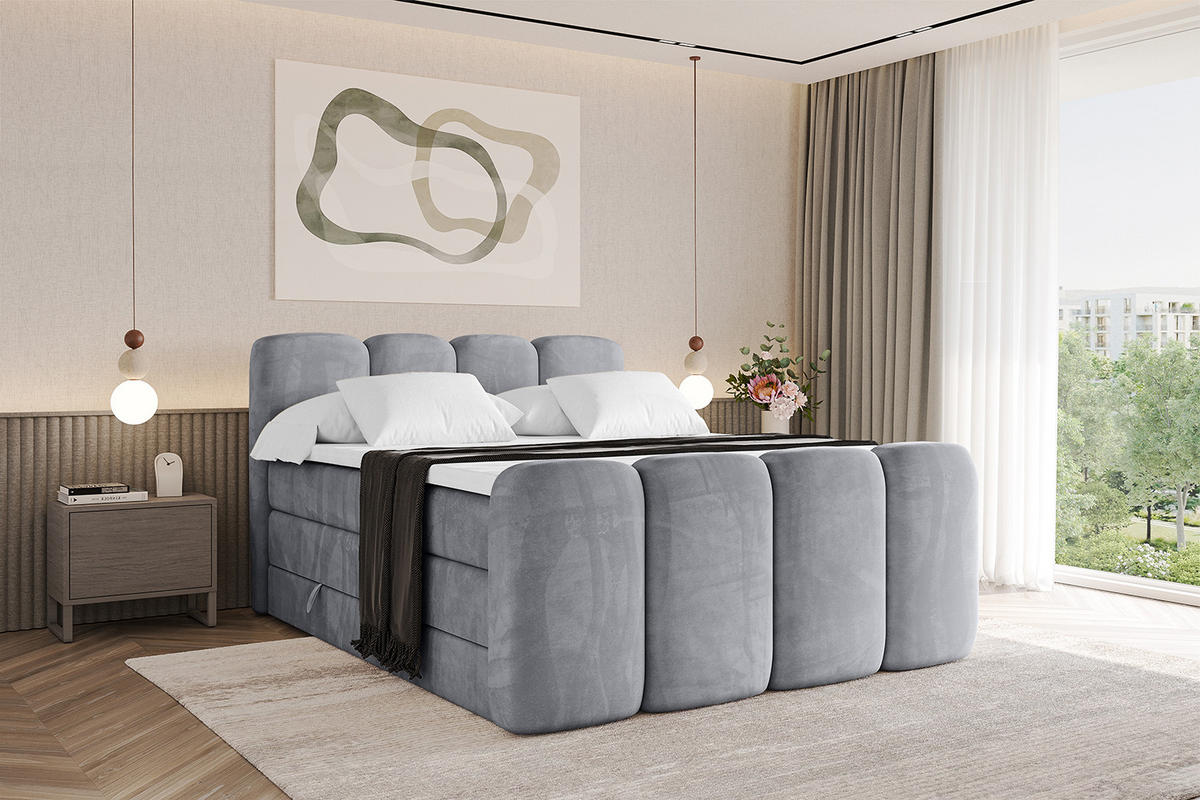 BOXBETT mit Matratze H3|H4 und Lattenrost - NINA-Z KING - 120x200 cm - Hellgrau - Hellgrau, Holzwerkstoff (120/200cm)