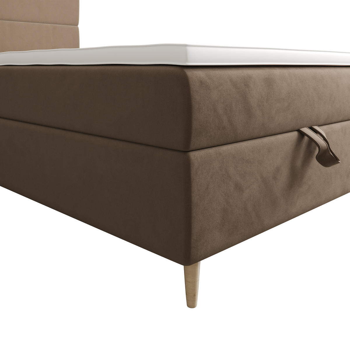 BOXBETT FLO 120x200 Itaka 48, mit Matratze H3, Bonell und Topper, Camel - Cappuccino, Holz/Textil (120/200cm) - Bedante