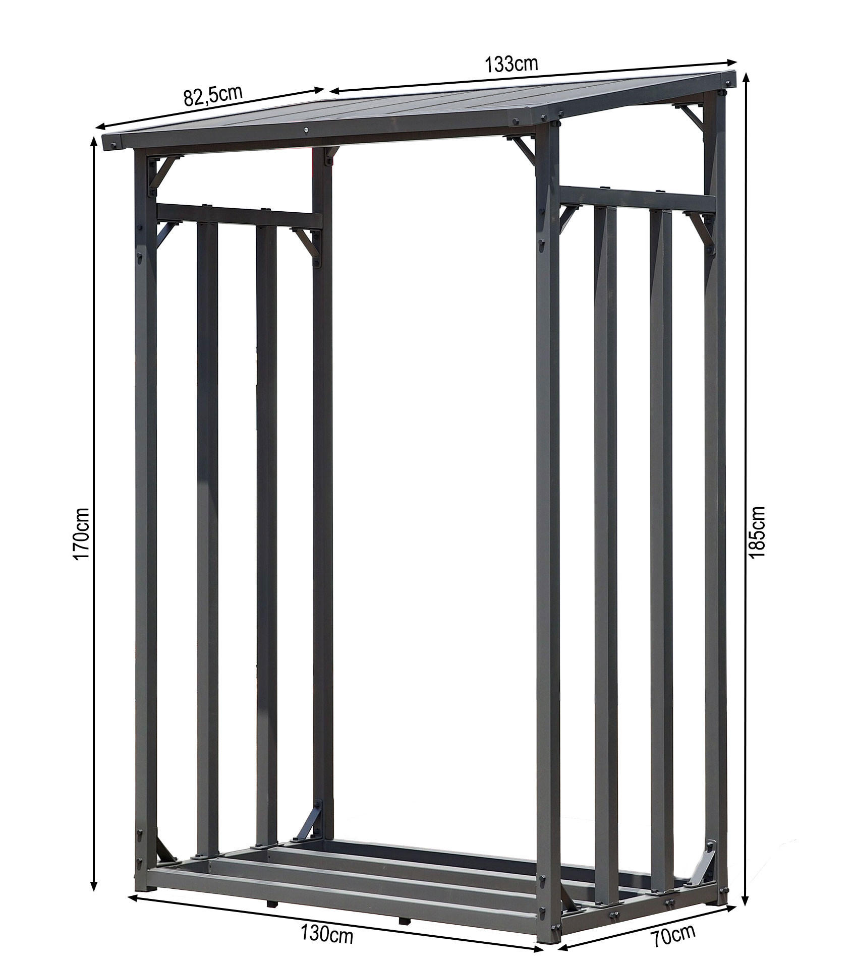 KAMINHOLZREGAL Außen 130x70x185 cm Metall Anthrazit 1,6 m³ / 2 SRM - Anthrazit, Metall (130/185/70cm) - QUICK STAR