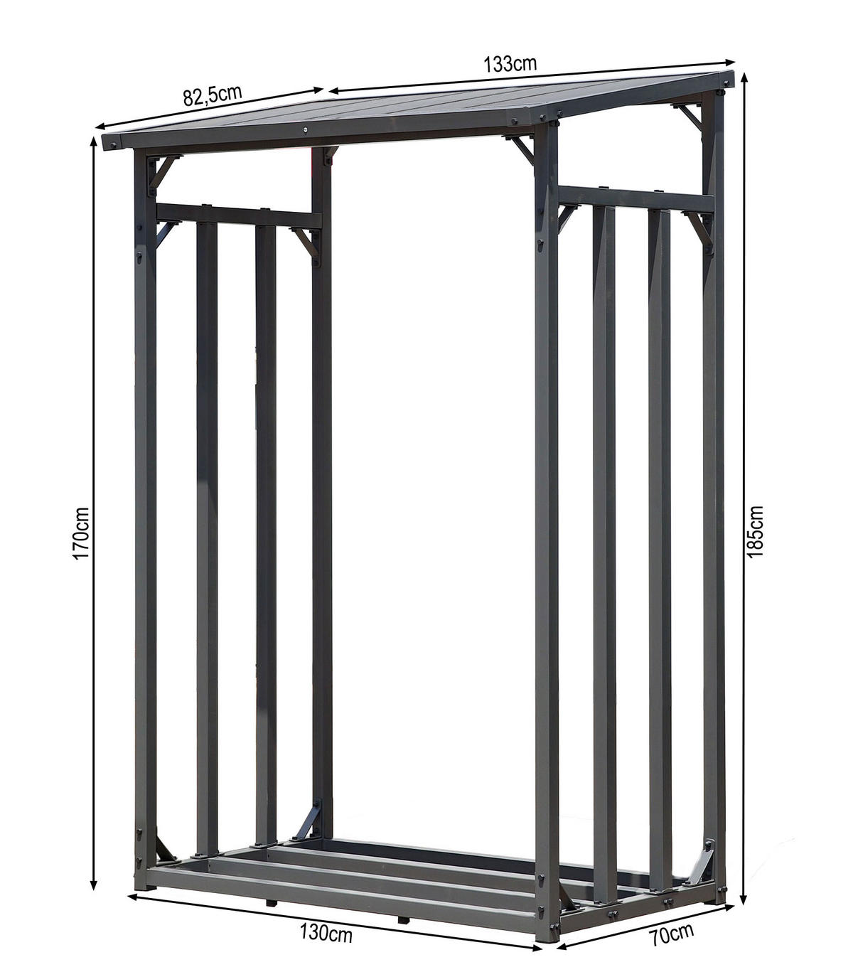 KAMINHOLZREGAL Außen 2 Stück 130x70x185 cm Metall Anthrazit 3,2 m³ / 5 SRM - Anthrazit, Metall (130/185/70cm) - QUICK STAR
