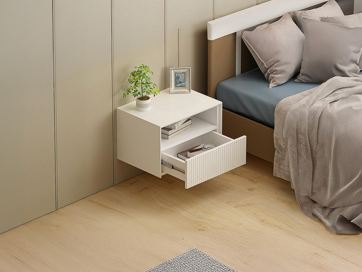 NACHTTISCH - 54 cm x 40 cm - Holz, Platte - Weiß - CALDRIN - Weiß, Holz (54/35/40cm) - Vente-Unique
