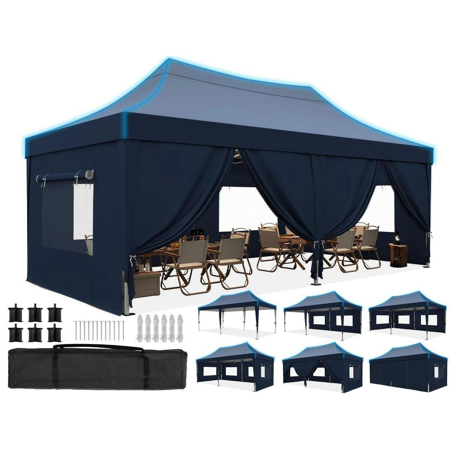 FALTPAVILLON 3x6m wasserdicht mit Seitenwänden Blau - Blau, Textil (585/310/293cm)
