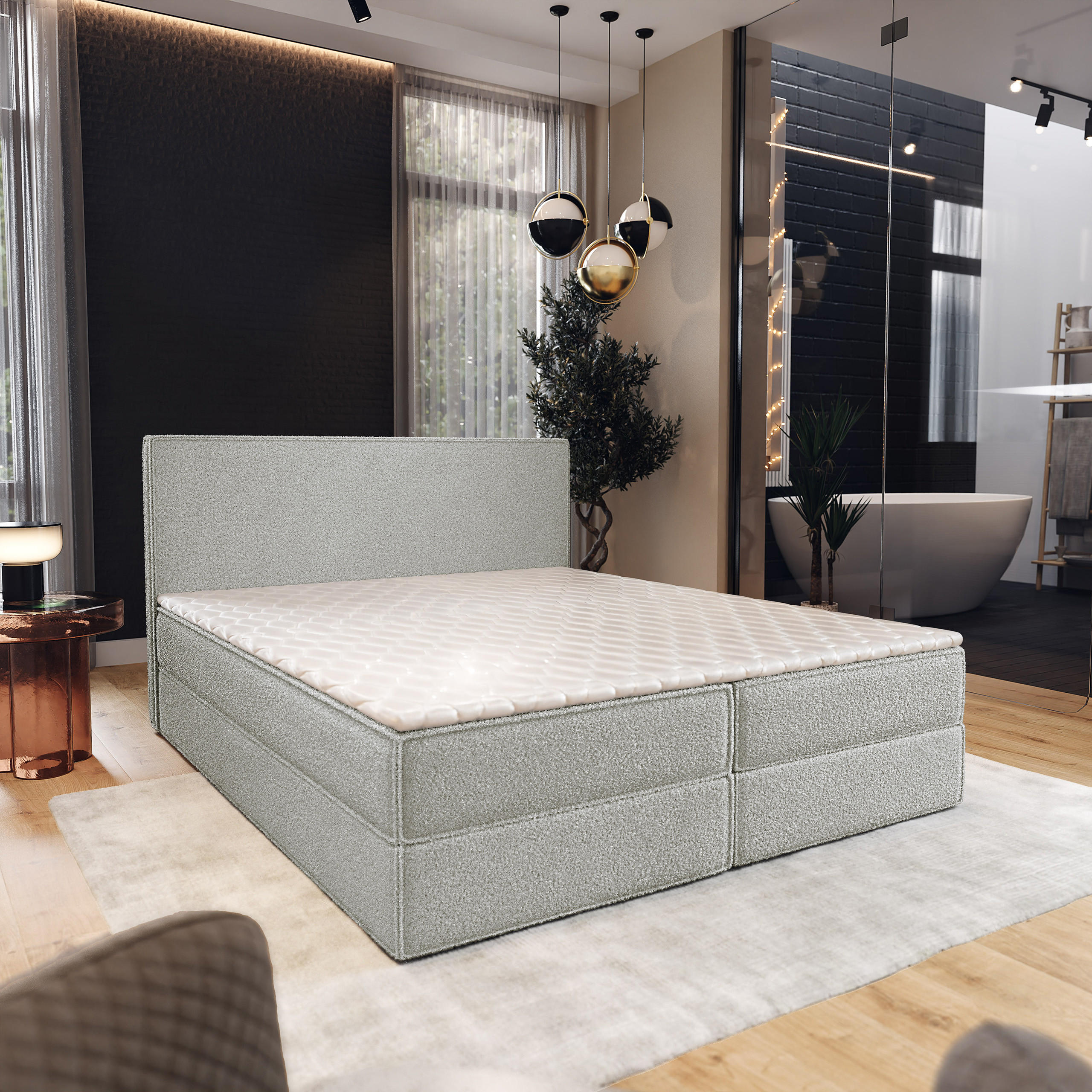 BOXBETT PELLIO 160x200 cm mit Matratze und Topper - Hellgrau - Hellgrau, Holz (160/200cm) - MASSENO