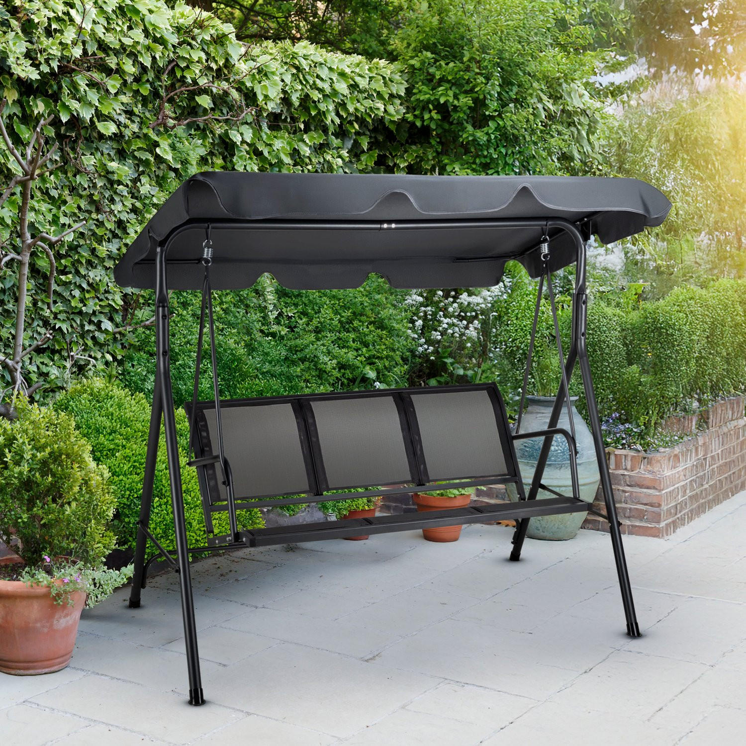 HOLLYWOODSCHAUKEL mit Sonnendach, 172/112/151 cm, 3 Personen - Graphitfarben, Textil/Metall (172/151/112cm) - Outtec