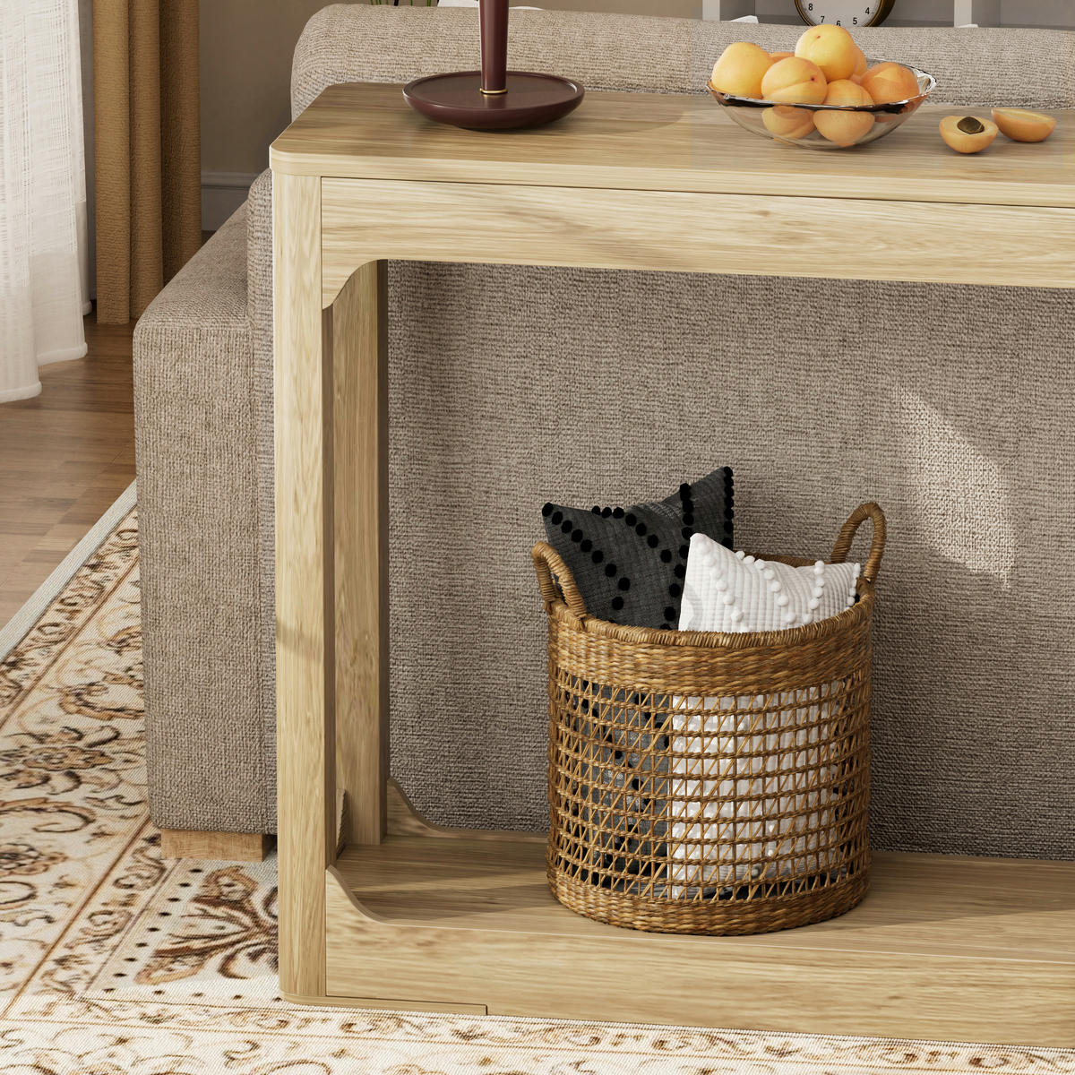 BEISTELLTISCH DE-37275 140 cm lang mit zweistöckigem Stauraum Naturholz - Naturfarben, Holzwerkstoff (140/30/79cm) - ComfortXL