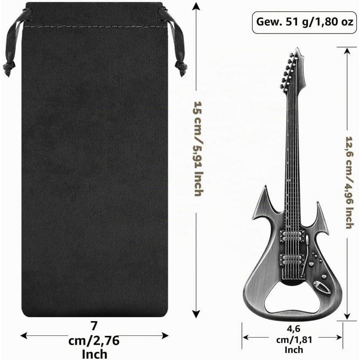 FLASCHENÖFFNER E-Gitarre Metall Silber mit Geschenktasche - Silberfarben, Metall (12.6cm)