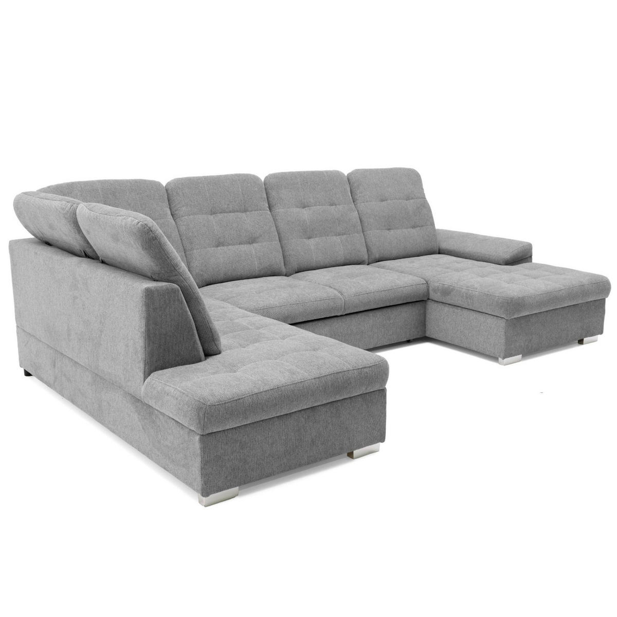 ECKSOFA U-Form OLIVIA U Links mit Schlaffunktion 124x257 Velours Hellgrau - Silberfarben/Hellgrau, Holz/Kunststoff (320/103/202cm) - Muffo