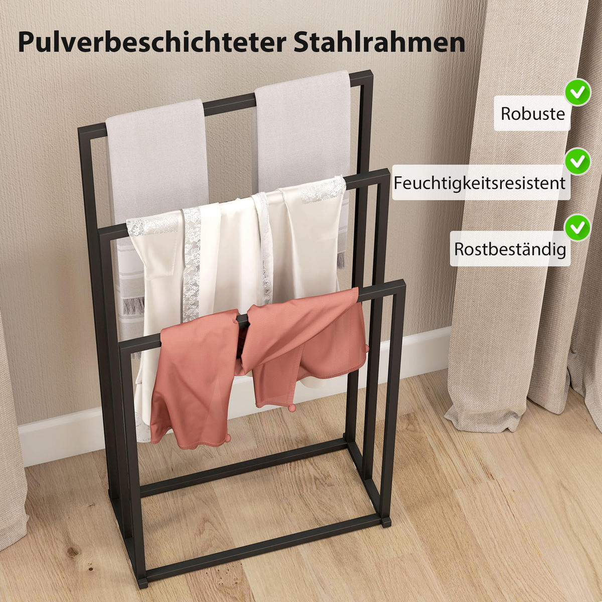 HANDTUCHSTÄNDER Schwarz - Schwarz, Metall (45/85/21.5cm)