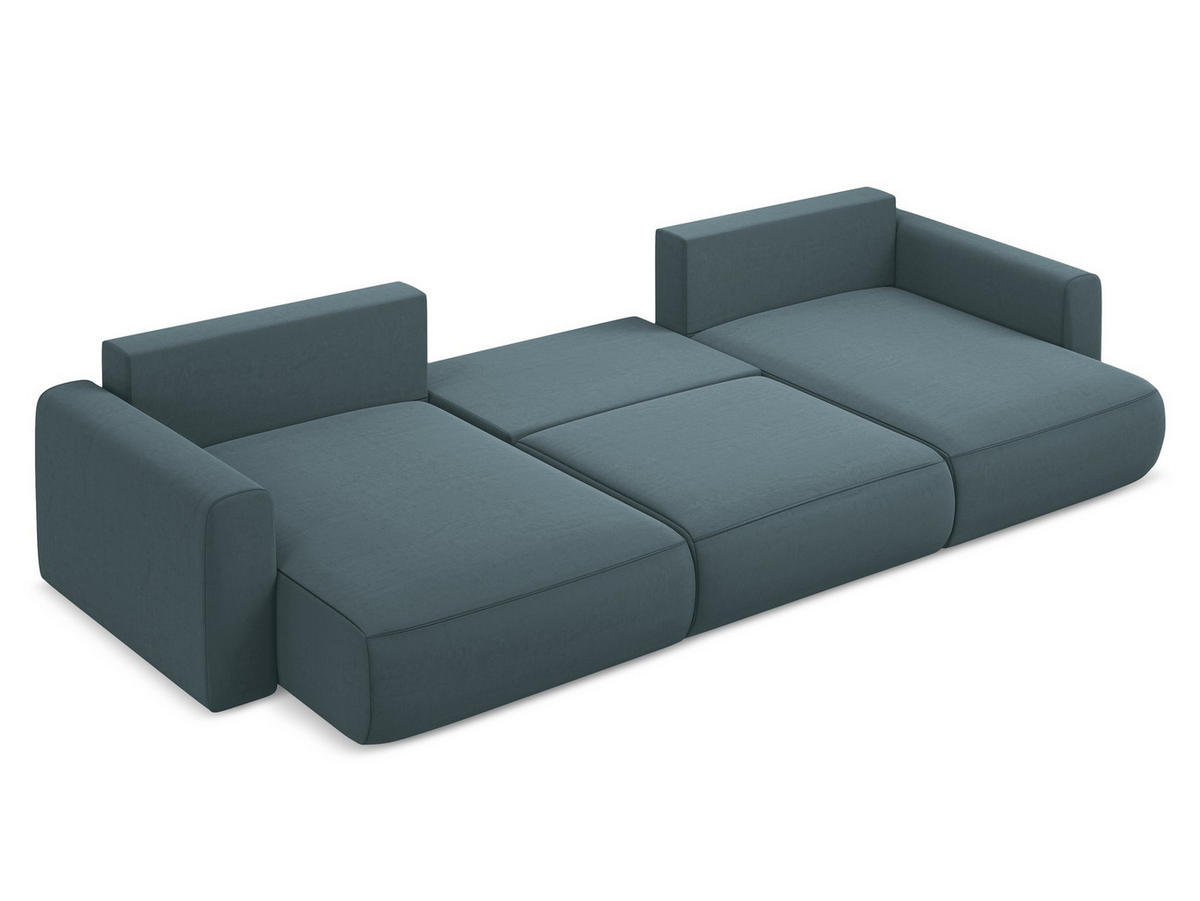 WOHNLANDSCHAFT Samt Stoff Blau - Blau/Petrol, Kunststoff/Textil (340/82/149cm) - Makamii
