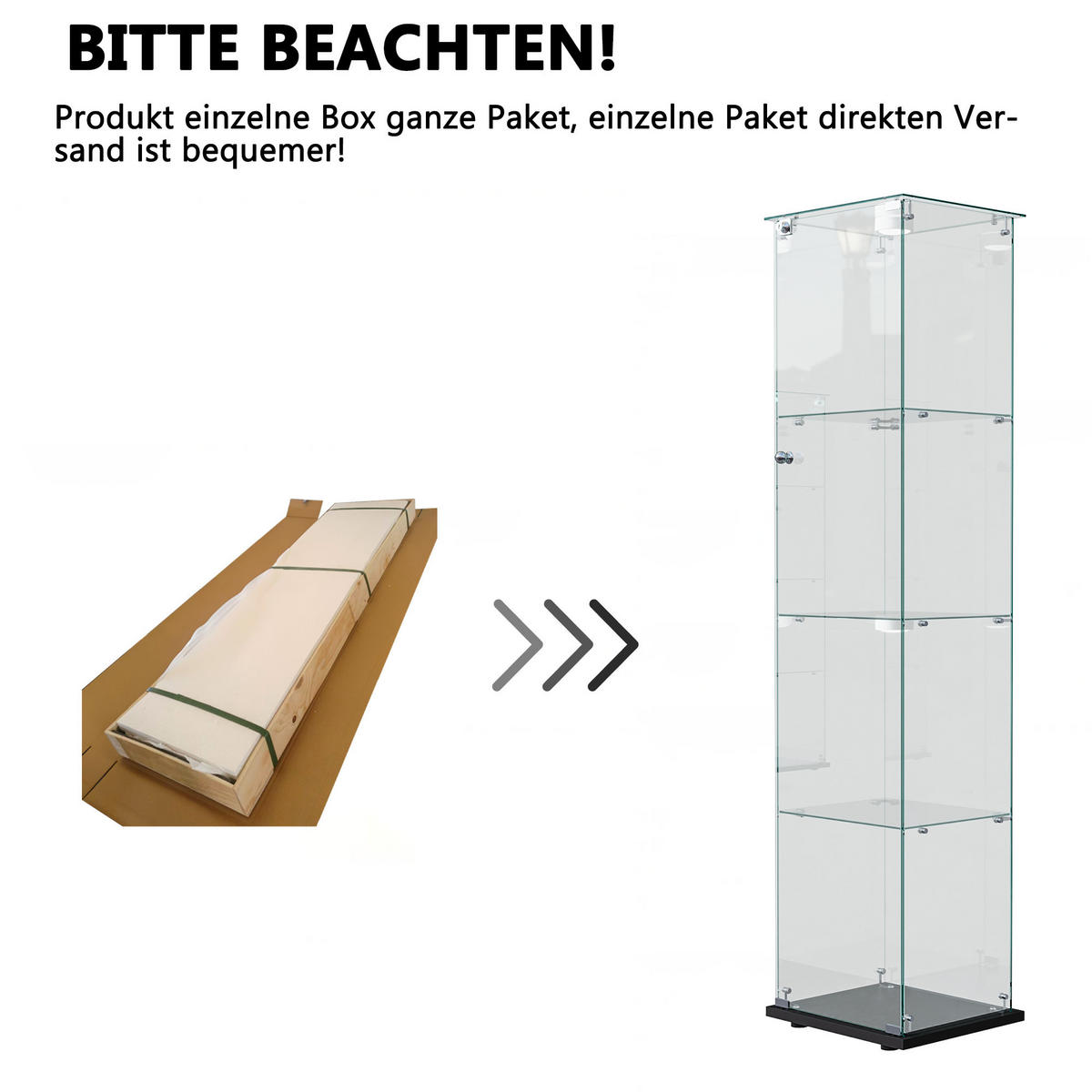 GLASVITRINE mit 4 Glasablagen, rahmenlose Doppeltüren mit Schloss, Touch-LED, in Schwarz - Schwarz, Glas (39.8/163/35cm) - BRILVERDE