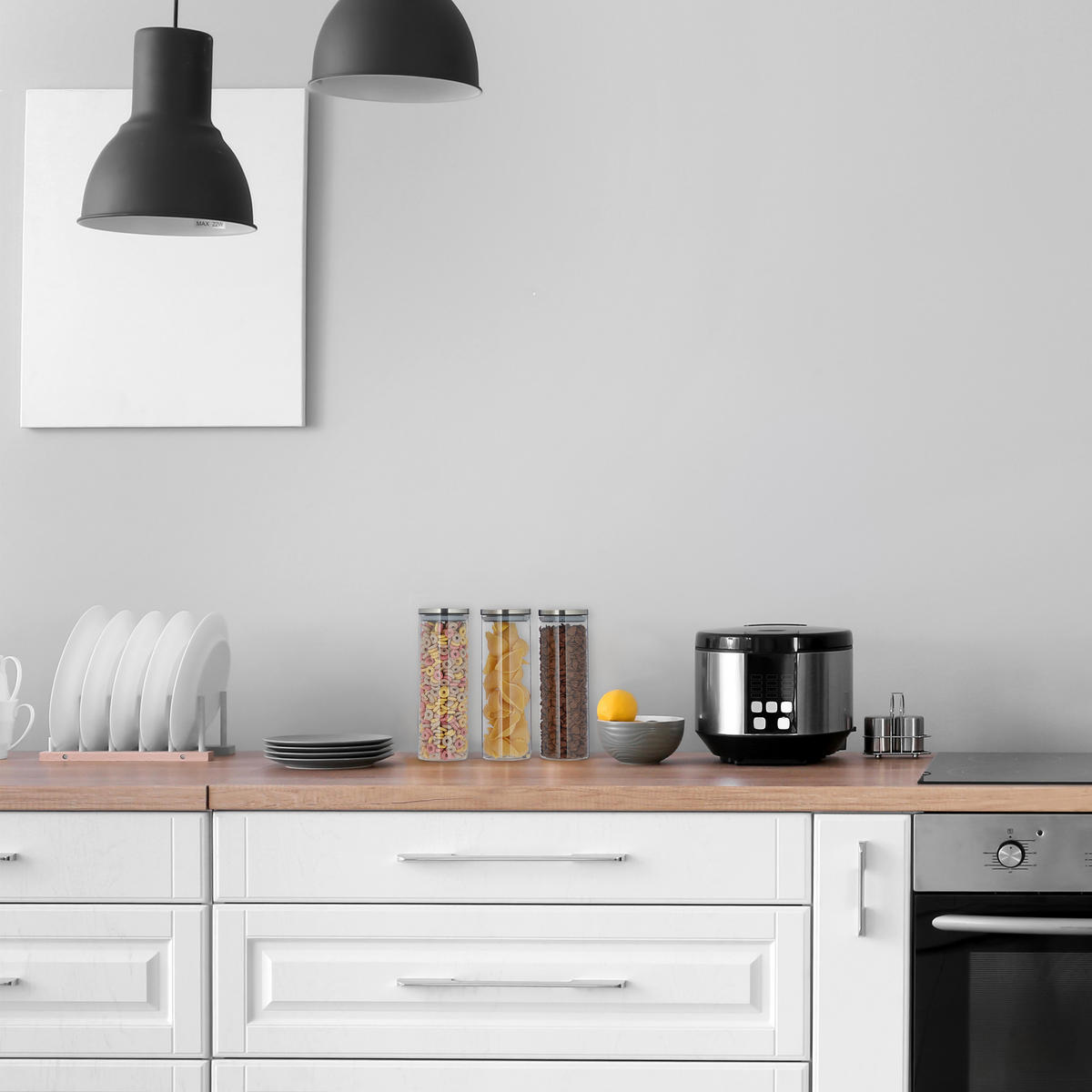 3xVORRATSGLAS - Transparent, Glas/Kunststoff (9.5/28/9.5cm) - Relaxdays